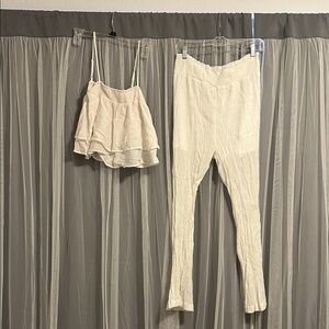 Paper Crane Cream/White Beachy Bridal Two Piece Crop Top Set Size Large